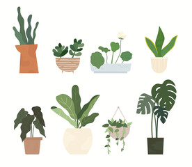 Fototapeta na wymiar Various plant pots for home gardening. flat design style minimal vector illustration.