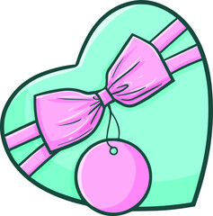 Lovely light green gift box with shapes of a heart and pink ribbon