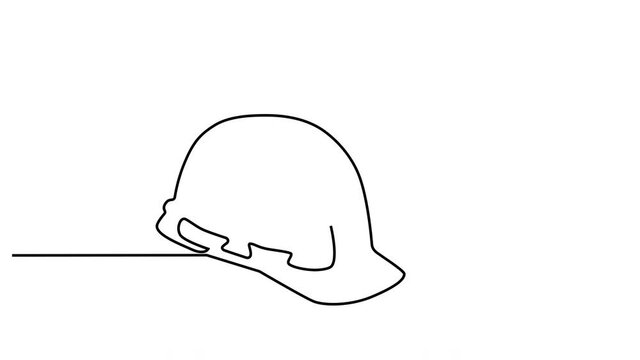 Self drawing animation of hard hat. Concept of contractor job, builder, industrial safety.