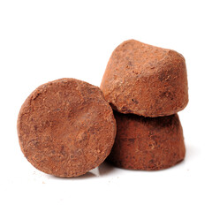 chocolate truffles on white background 