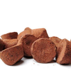 chocolate truffles on white background 