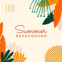Fototapeta na wymiar Summer sale organic floral template for social media or square flyer. Summer banner with floral decoration. Vector illustration for greeting card, party, celebration, banner, flier, and much more