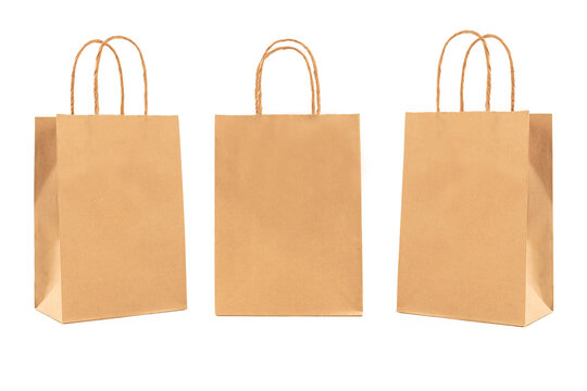 Brown paper bags collection isolated on white background.