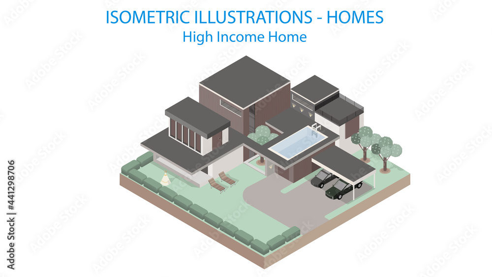 Wall mural high income family house concept. isometric. modern homes.