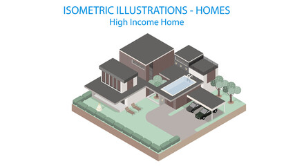 High income family house concept. Isometric. Modern homes.
