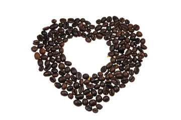 Heart lined with coffee beans.