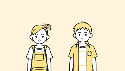 男の子と女の子のイラスト　子供　小学生　低学年　上半身