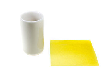 Antique tea cups ,Yellow stick note.