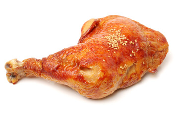 grilled chicken leg  on white background 