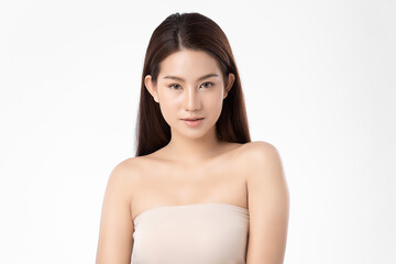 Beautiful young asian woman with clean fresh skin on white background, Face care, Facial treatment, Cosmetology, beauty and spa, Asian women portrait.