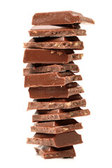 stack of chocolate on white background