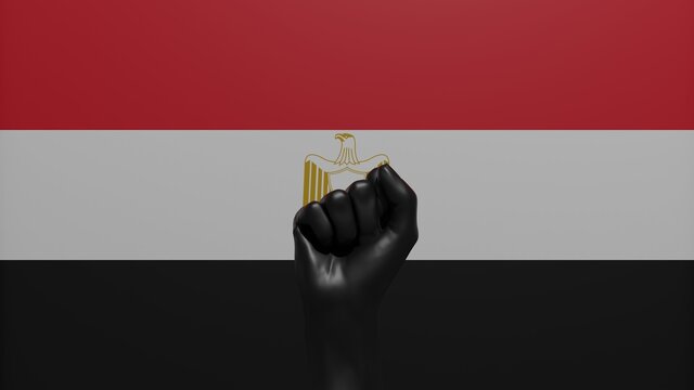 A single raised Black Fist in the center in front of the Country Flag of Egypt