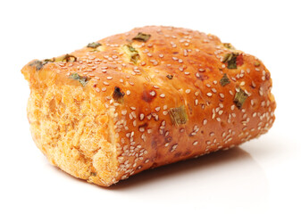 Natural delicious breakfast bread on white background