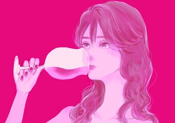 PINK-haired girl having RED wine
