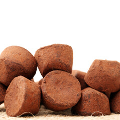 chocolate truffles on white background 