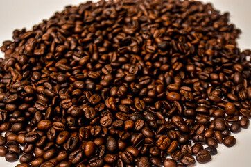 coffee beans on the background white and black.