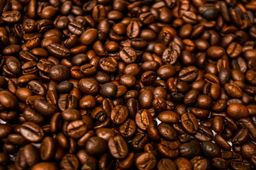 coffee beans on the background white and black.