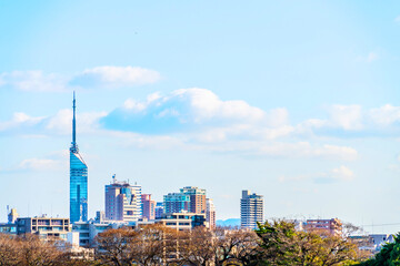 Naklejka premium Modern city skyline aerial view in Fukuoka, Japan