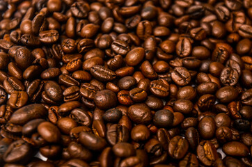 coffee beans on the background white and black.