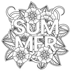 Mehndi flower for henna, mehndi, tattoo, decoration. decorative ornament in ethnic oriental style. doodle ornament. outline hand draw illustration. coloring book page.