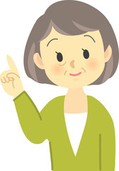 イラスト素材：かわいいおばあさんが人差し指を立てながらポイントを説明する場面
