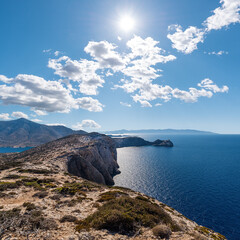 View of the rocky north coast of the Greek island of Donoussa in the Cyclades archipelago