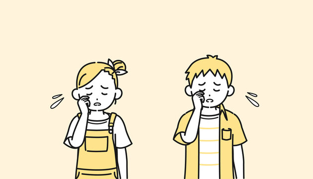 泣く男の子と女の子のイラスト　泣き虫　悲しい　子供　小学生　低学年