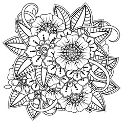 Mehndi flower for henna, mehndi, tattoo, decoration. decorative ornament in ethnic oriental style. doodle ornament. outline hand draw illustration. coloring book page.