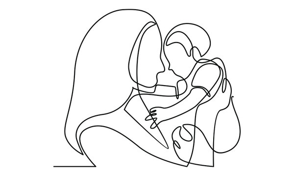 Continue line of mother hug child vector illustration