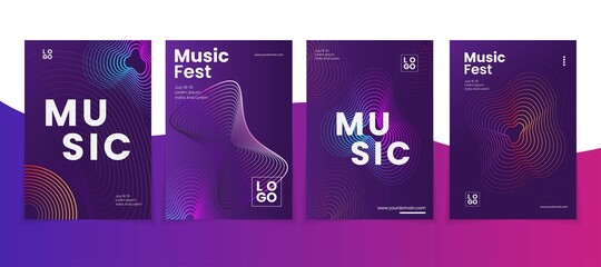 Electronic music poster design. Sound flyer with abstract gradient dotted shape. Circle of wave particles. set bundle