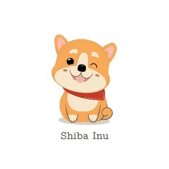 cute shiba inu dog cartoon hand drawn style, illustration.