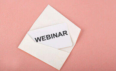 Word Writing Text WEBINAR on card on the pink background