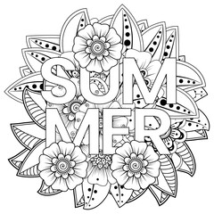 Mehndi flower for henna, mehndi, tattoo, decoration. decorative ornament in ethnic oriental style. doodle ornament. outline hand draw illustration. coloring book page.