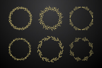 Golden frame monogram circle flower logo design gold flower border