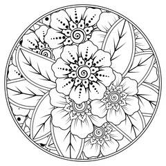 Mehndi flower for henna, mehndi, tattoo, decoration. decorative ornament in ethnic oriental style. doodle ornament. outline hand draw illustration. coloring book page.