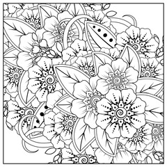 Mehndi flower for henna, mehndi, tattoo, decoration. decorative ornament in ethnic oriental style. doodle ornament. outline hand draw illustration. coloring book page.