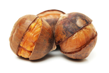 chinese food, peeled roasted chestnut on white background