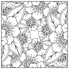 Mehndi flower for henna, mehndi, tattoo, decoration. decorative ornament in ethnic oriental style. doodle ornament. outline hand draw illustration. coloring book page.