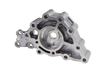 the body of the oil pump of the diesel engine of the truck, isolated on a white background. Spare parts