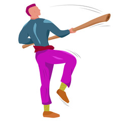 Martial art, stick fighter. Training exercises. Flat vector illustration isolated on white.