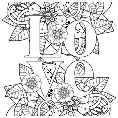 Mehndi flower for henna, mehndi, tattoo, decoration. decorative ornament in ethnic oriental style. doodle ornament. outline hand draw illustration. coloring book page.