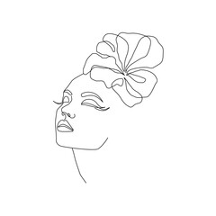 Abstract Woman Continuous Line Art Vector Drawing. Female Face in Modern Minimalist Simple Linear Style Black Sketch Isolated on White Background. Beauty Fashion Drawing for Print, Poster, Wall Decor.