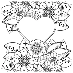 Kussenhoes Mehndi flower for henna, mehndi, tattoo, decoration. decorative ornament in ethnic oriental style. doodle ornament. outline hand draw illustration. coloring book page. © REZI