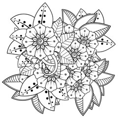 Mehndi flower for henna, mehndi, tattoo, decoration. decorative ornament in ethnic oriental style. doodle ornament. outline hand draw illustration. coloring book page.