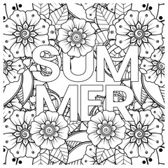 Mehndi flower for henna, mehndi, tattoo, decoration. decorative ornament in ethnic oriental style. doodle ornament. outline hand draw illustration. coloring book page.