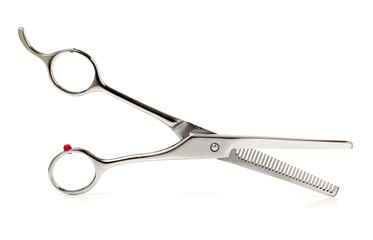 hairdressing scissors on an isolated white background
