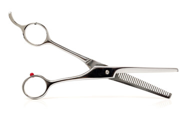 hairdressing scissors on an isolated white background