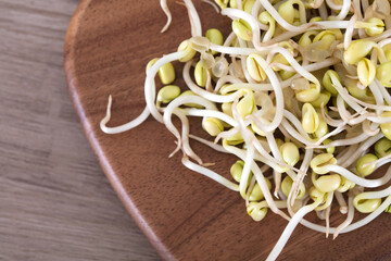 Bean sprouts on cutting board