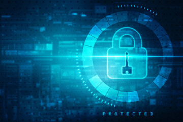 Security concept: Lock on digital screen, cyber security concept background.