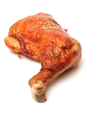 grilled chicken leg  on white background 